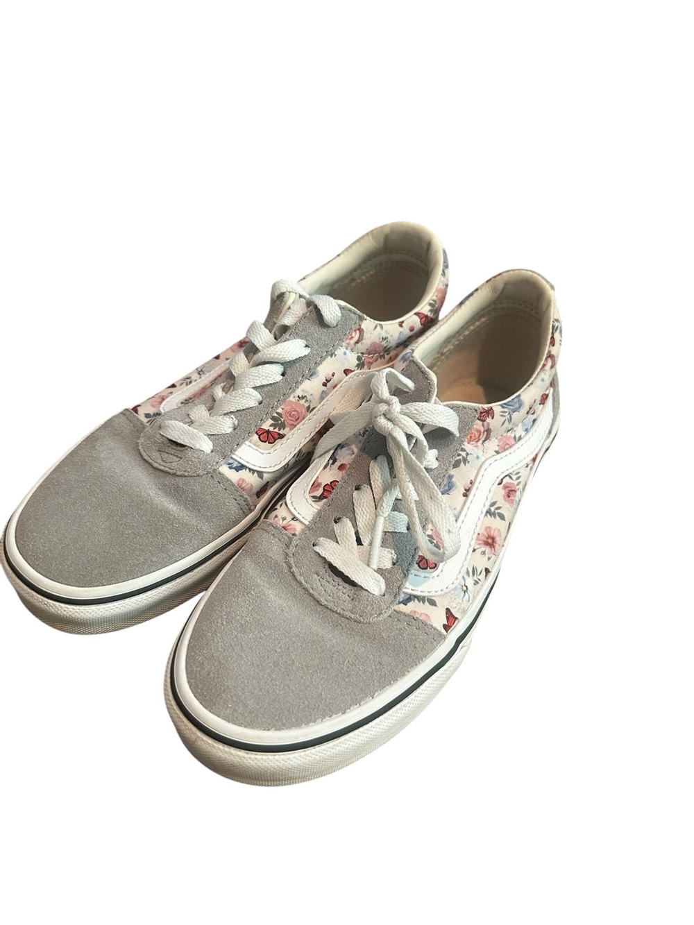 Vans Girls Floral Canvas & Light Gray Suede Low-Top Sneakers